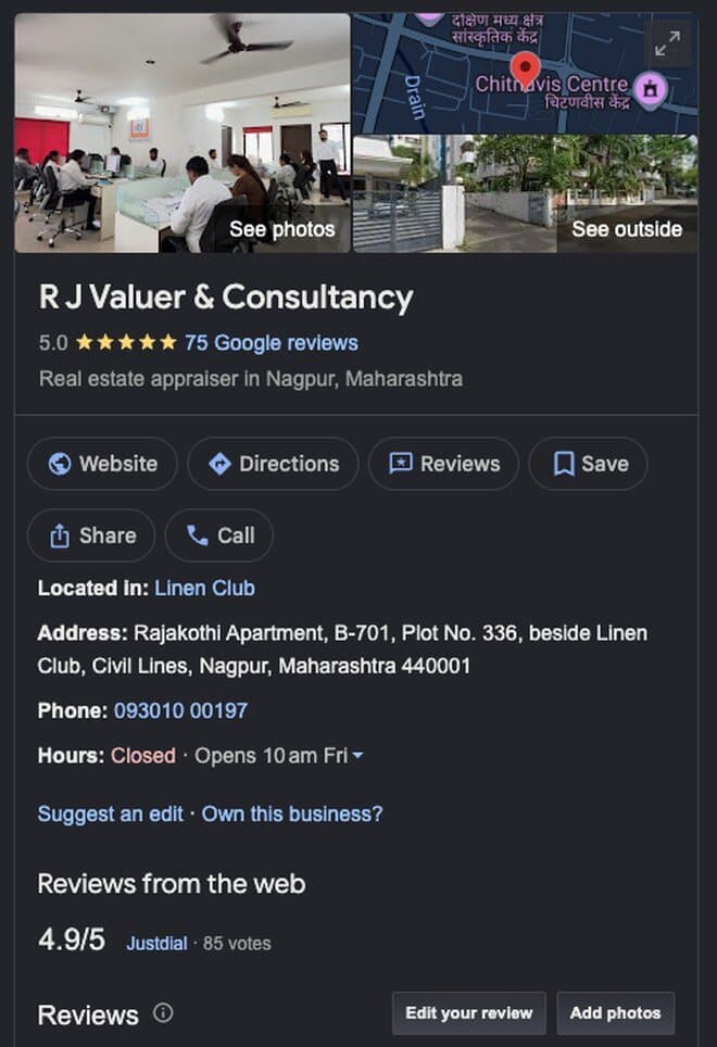 RJ Valuer Google Business Profile
