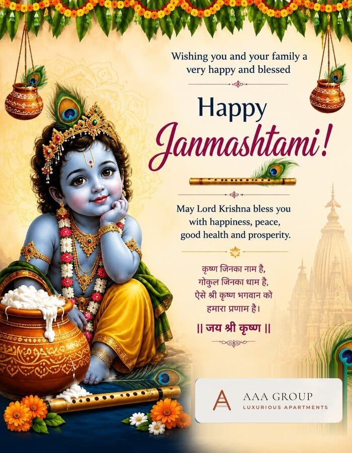 Janmashtami greeting creative in Hindi and English