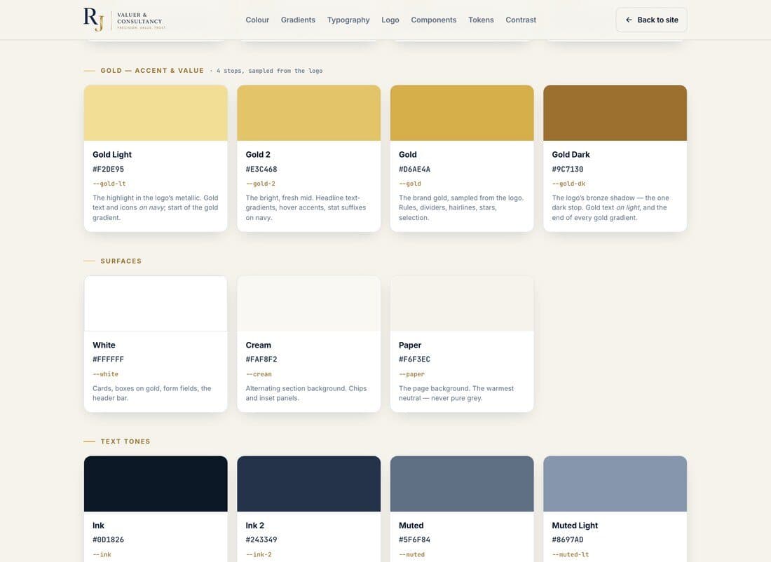 Brand guideline colour palette page
