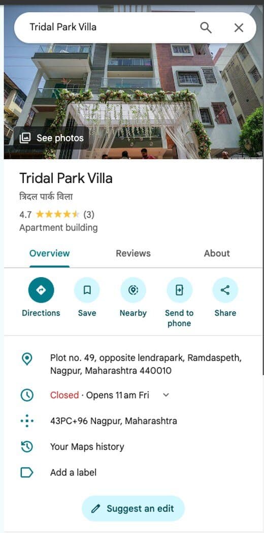 Tridal Park Villa on Google Maps